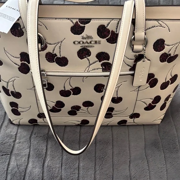 Coach Cherry Pattern Tote - Cream and Burgundy New!!! - Picture 3 of 7